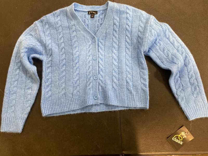 Photo 2 of Girls' Cropped Cable Knit Cardigan Sweater - Art Class™ Blue M