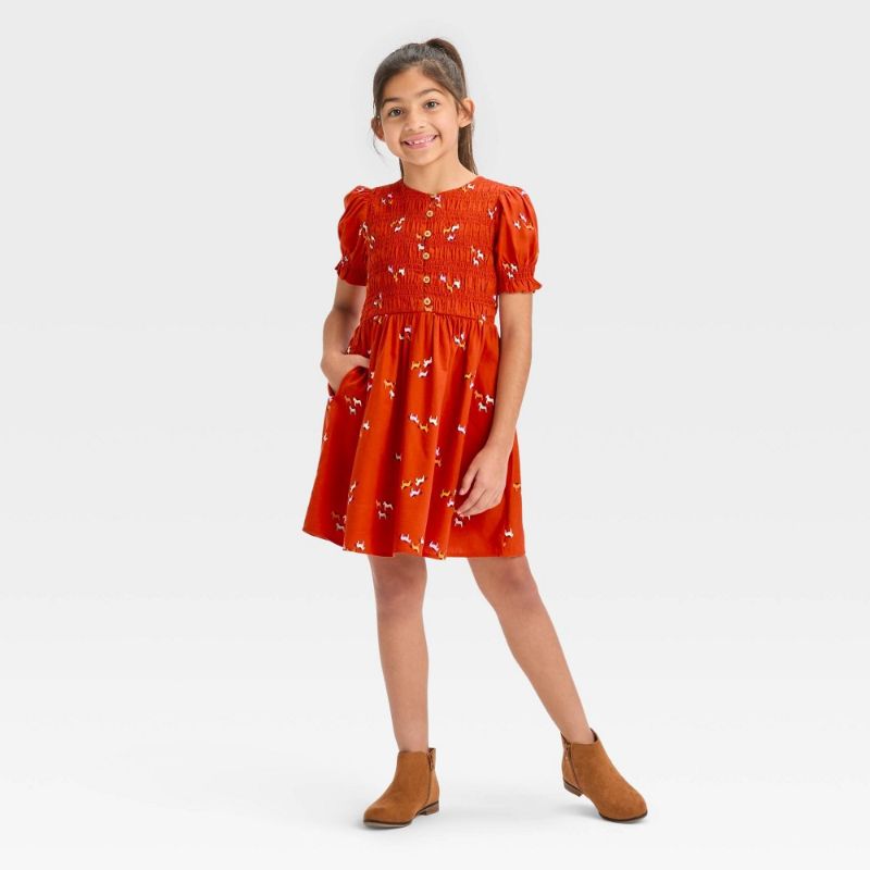 Photo 1 of Girls' Short Sleeve Woven Dress - Cat & Jack™ Orange XL