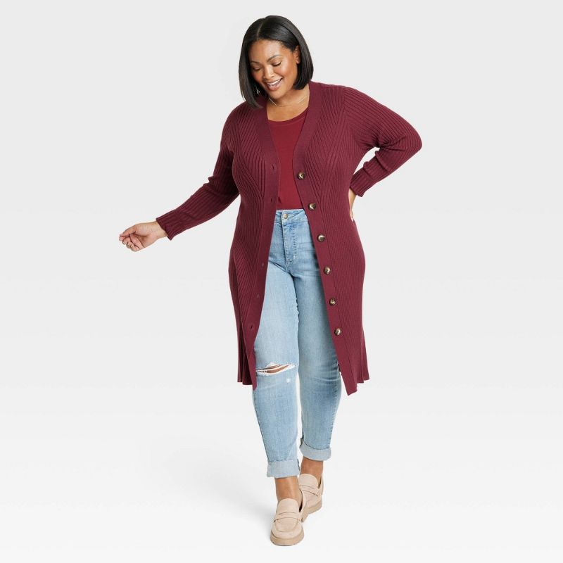 Photo 1 of Women's Rib Duster Cardigan - Ava & Viv™ Burgundy XXL