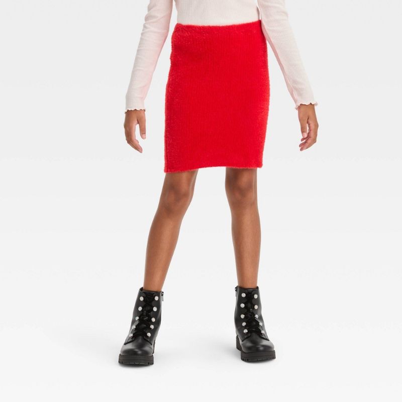 Photo 1 of Girls' Fuzzy Ribbed Sweater Skirt - Art Class™ Red M