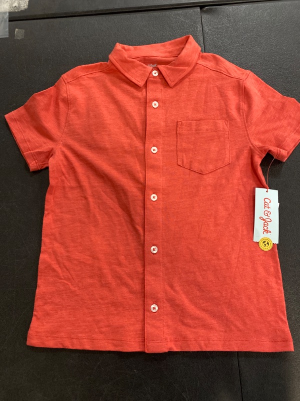 Photo 2 of Boys' Short Sleeve Jersey Button-Down Shirt - Cat & Jack™ Orange S