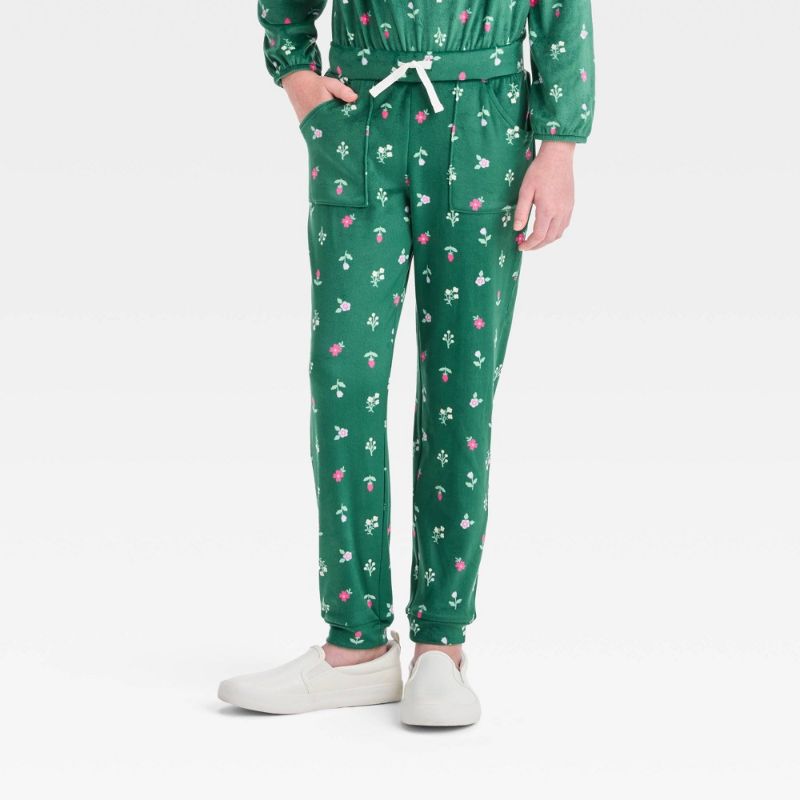 Photo 1 of Girls' Microfleece Jogger Pants - Cat & Jack™ Floral Dark Green XL