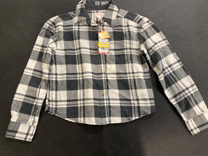 Photo 2 of Girls' Flannel Long Sleeve Button-Down Woven Top - Cat & Jack™ Charcoal Gray M