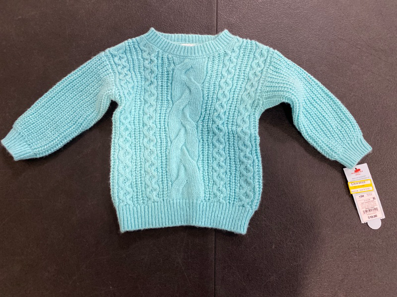 Photo 2 of Toddler Girls' Cable Pullover Sweater - Cat & Jack™ Aqua Blue 12M