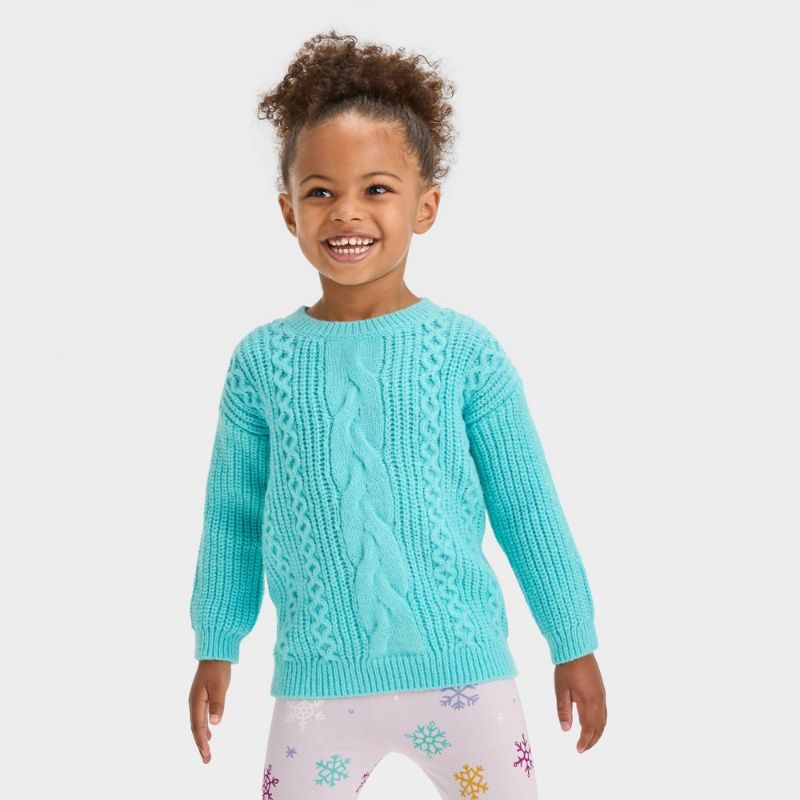 Photo 1 of Toddler Girls' Cable Pullover Sweater - Cat & Jack™ Aqua Blue 12M