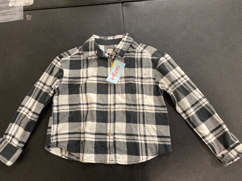 Photo 2 of Girls' Flannel Long Sleeve Button-Down Woven Top - Cat & Jack™ Charcoal Gray S