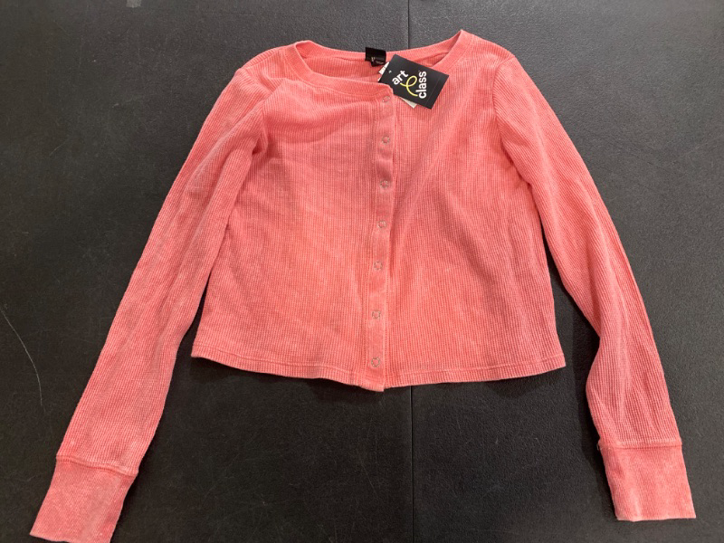 Photo 2 of Girls' Long Sleeve Button-Down Waffle Shirt - Art Class™ Coral Red XL