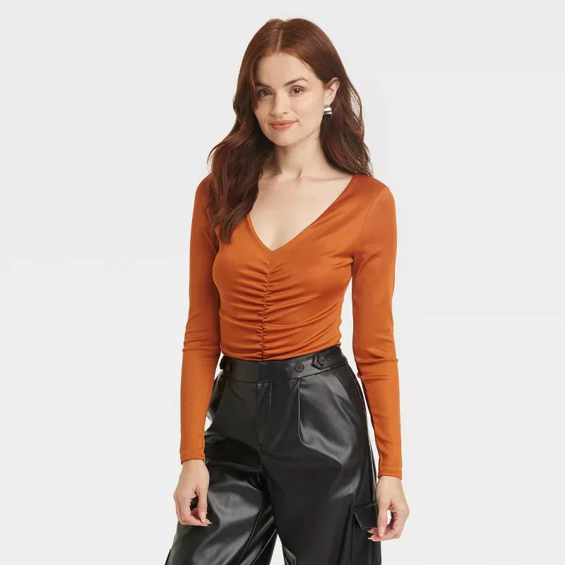 Photo 1 of Women's Long Sleeve Ruched Slim Fit Bodysuit - A New Day™