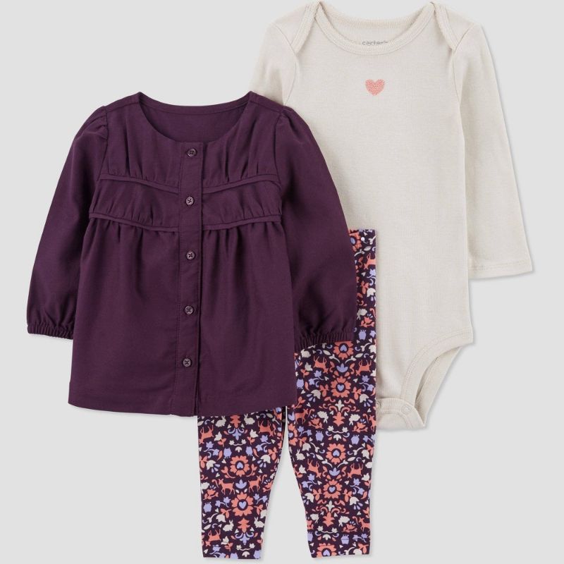 Photo 1 of Carter's Just One You® Baby Girls' Floral Top & Bottom Set - Dark Purple/Cream 6M