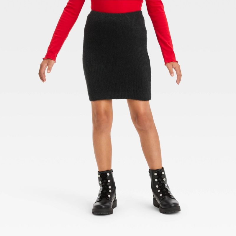 Photo 1 of Girls' Fuzzy Ribbed Sweater Skirt - Art Class™ Black XL