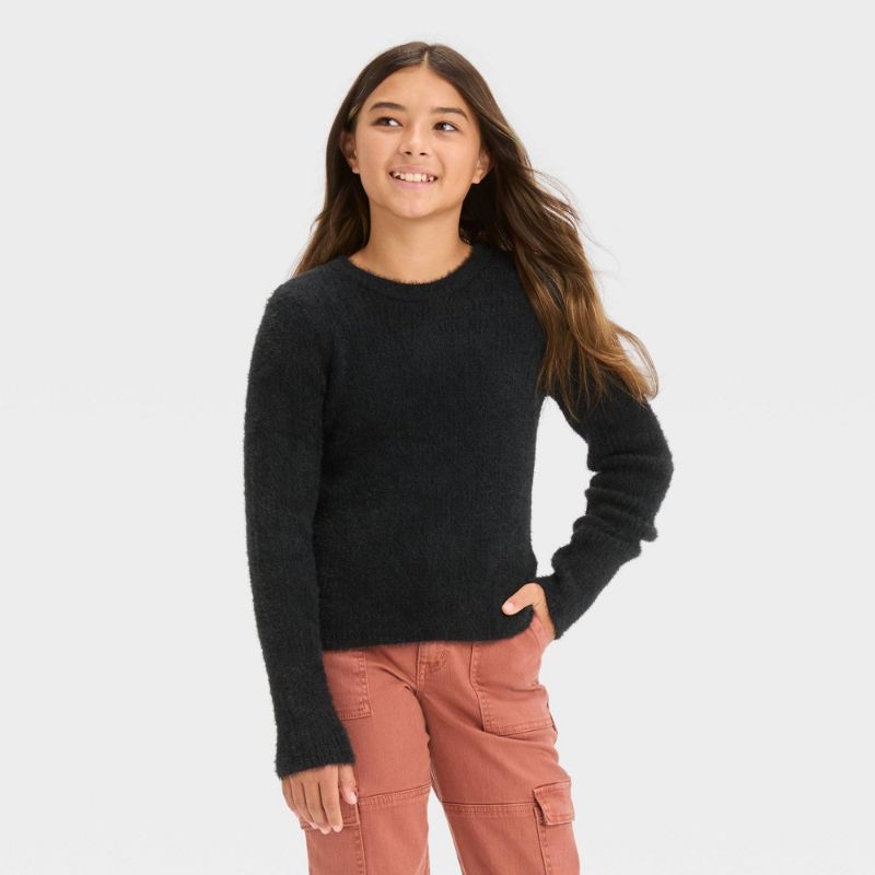 Photo 1 of Girls' Fuzzy Ribbed Crewneck Sweater - Art Class™ Black S