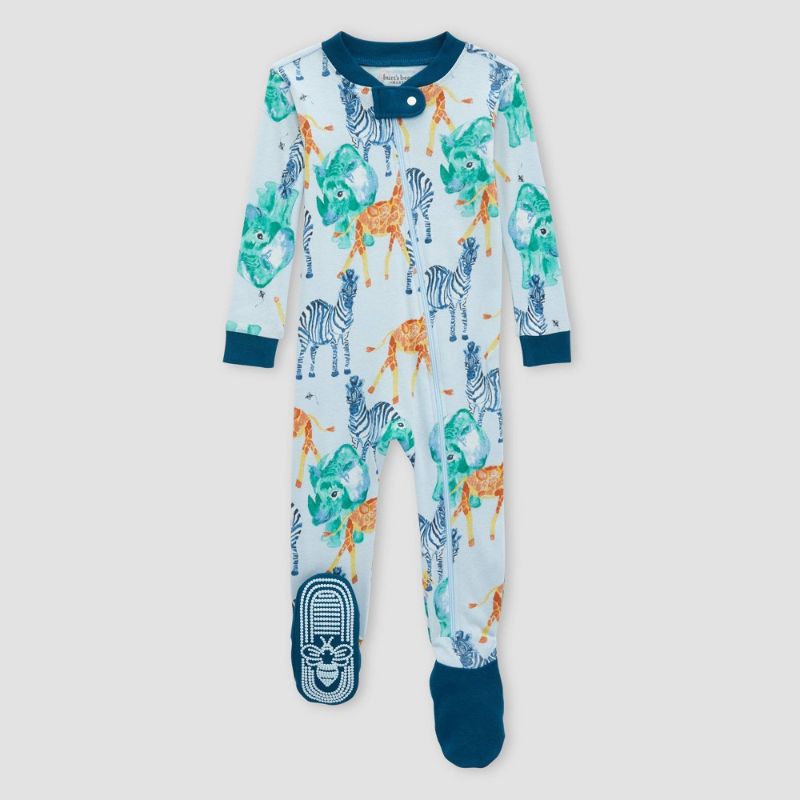 Photo 1 of (3-6M) Burt's Bees Baby® Baby Wild Safari Organic Cotton Tight Fit Footed Pajama - Metallic Blue 3-6M