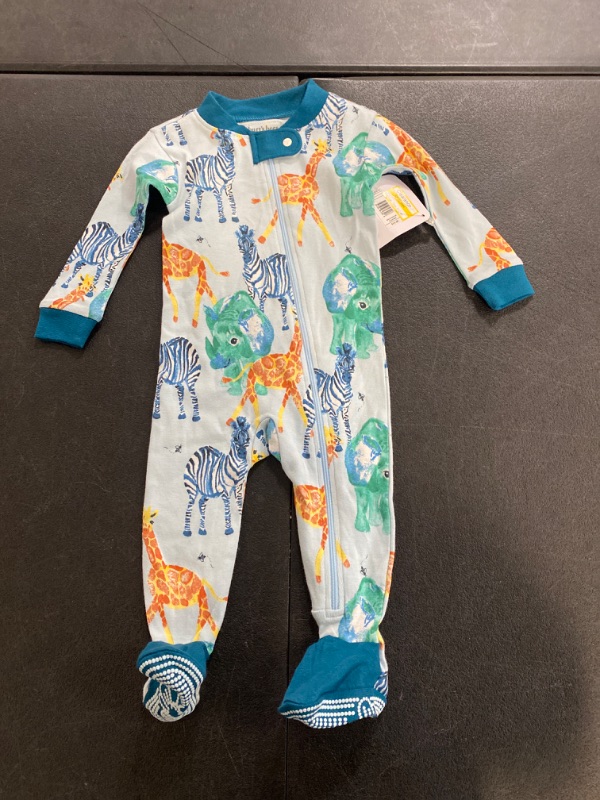 Photo 2 of Burt's Bees Baby® Baby Wild Safari Organic Cotton Tight Fit Footed Pajama - Metallic Blue 3-6M