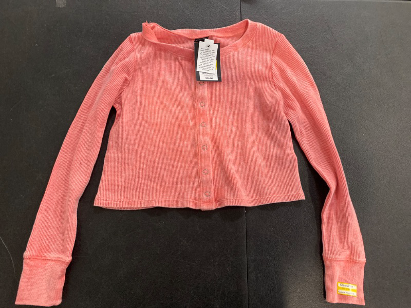 Photo 2 of Girls' Long Sleeve Button-Down Waffle Shirt - Art Class™ Coral Red M