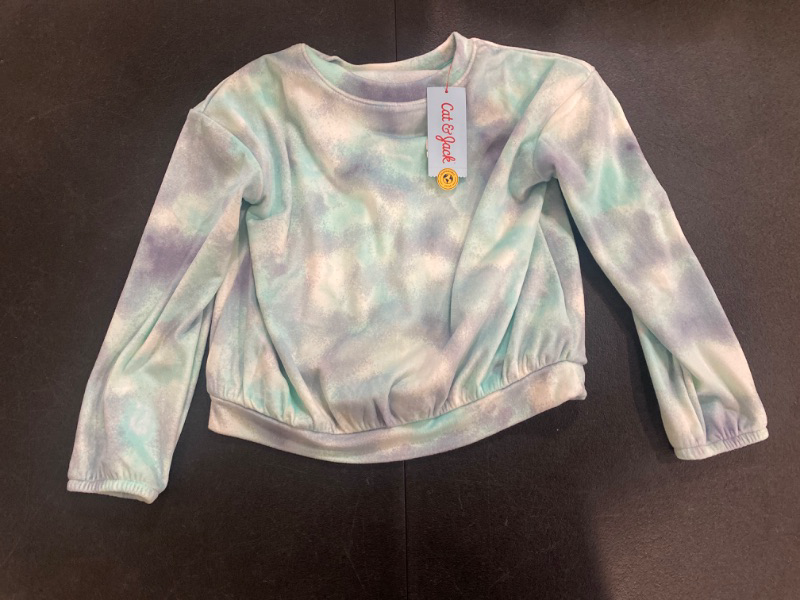 Photo 2 of Girls' Microfleece Tie-Dye Pullover Sweatshirt - Cat & Jack™ Aqua Blue S