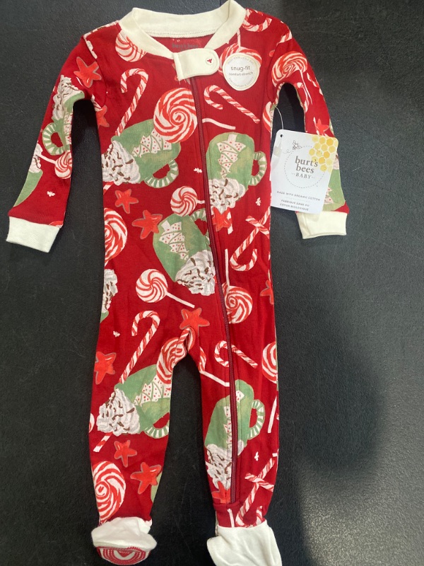 Photo 2 of Burt's Bees Baby® Baby Organic Cotton Snug Fit Cocoa and Candy Footed Pajama - Red 6-9M