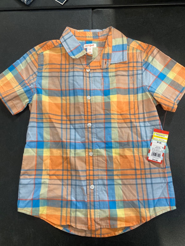 Photo 2 of Boys' Short Sleeve Plaid Button-Down Shirt - Cat & Jack™ Orange M