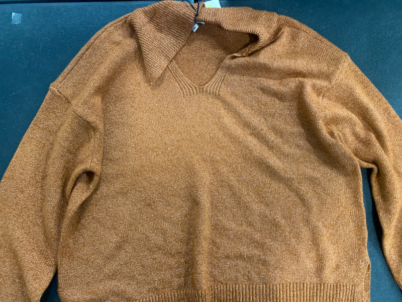 Photo 2 of Women's Collared V-Neck Pullover Sweater - Ava & Viv™ Bronze 1X