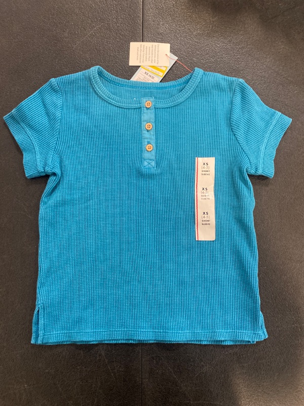 Photo 2 of Girls' Short Sleeve Waffle Henley Shirt - Cat & Jack™ Teal Blue XS