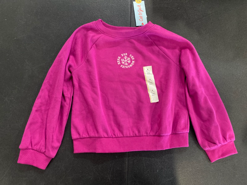 Photo 2 of Girls' Crew Neck French Terry Pullover Sweatshirt - Cat & Jack™ Magenta Pink S