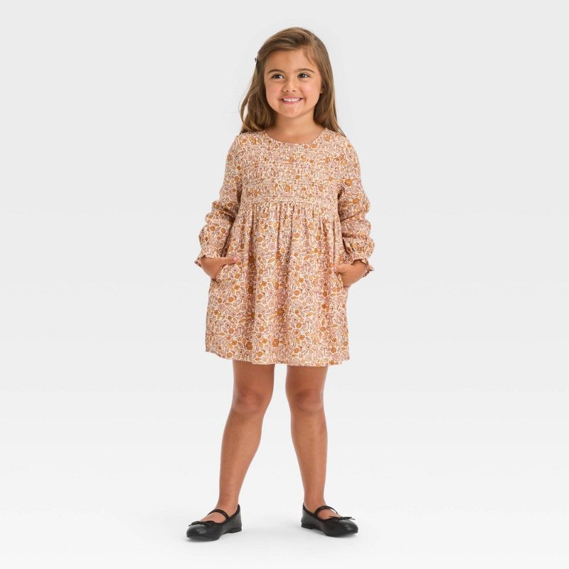 Photo 1 of Toddler Girls' Floral Twill Long Sleeve Dress - Cat & Jack™ Ivory 18M