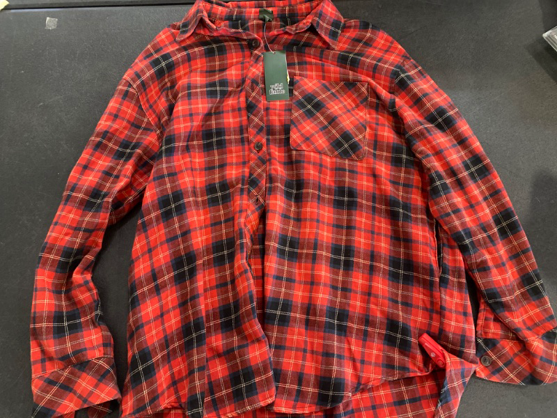 Photo 2 of Women's Oversized Button-Down Flannel Shirt - Wild Fable™ Red Plaid M