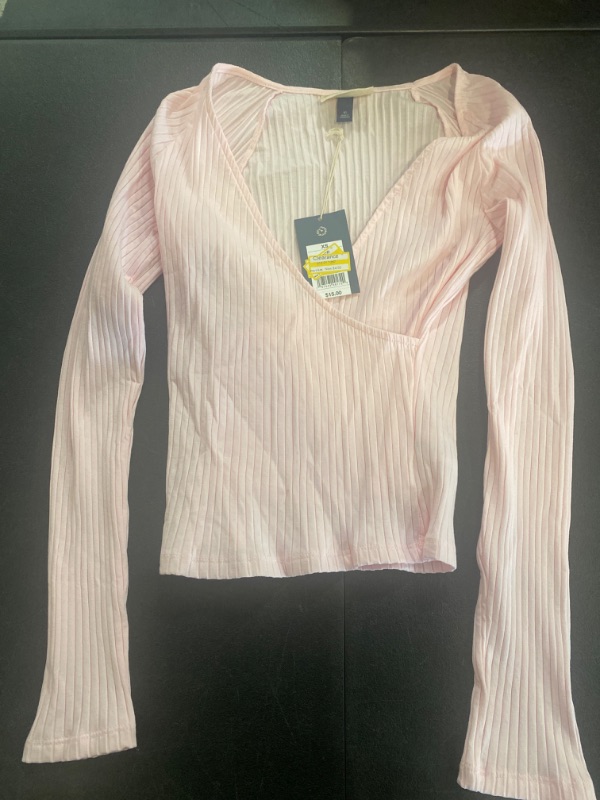 Photo 2 of Women's Slim Fit Long Sleeve V-Neck Wrap Shirt - Universal Thread™ Pink XS