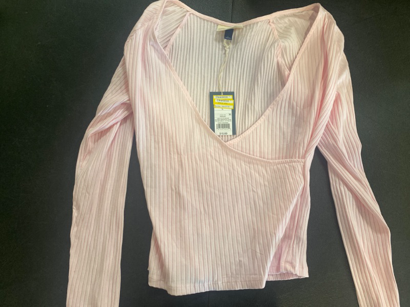 Photo 2 of Women's Slim Fit Long Sleeve V-Neck Wrap Shirt - Universal Thread™ Pink L