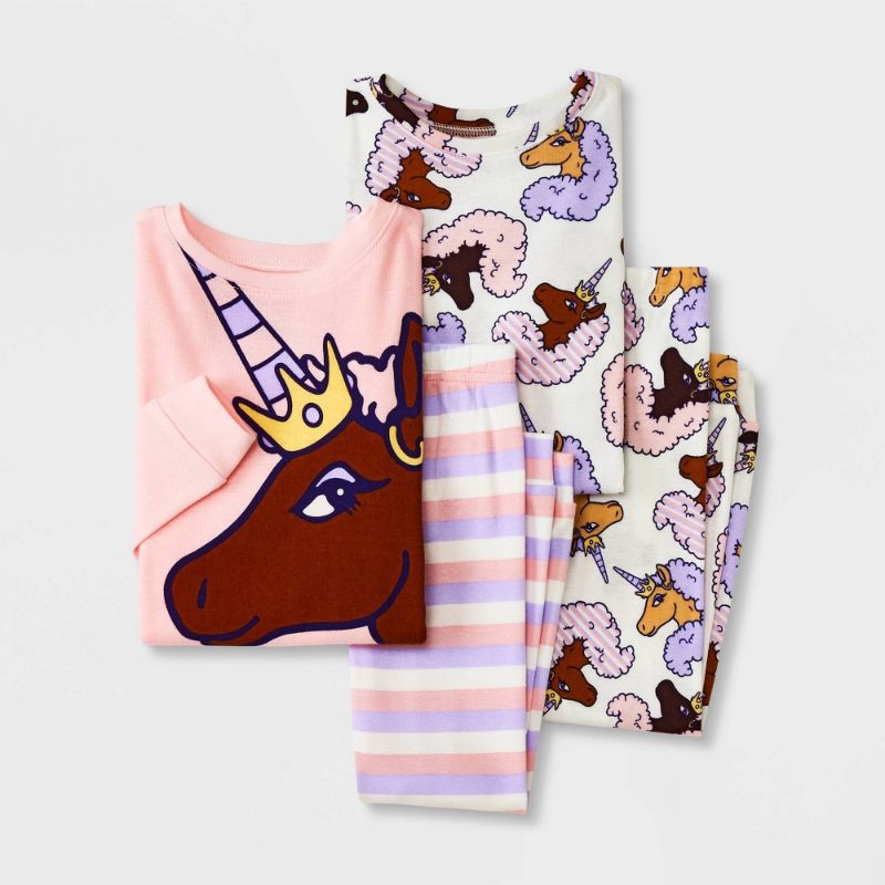 Photo 1 of Toddler Girls' 4pc Afro Unicorn Striped Snug Fit Pajama Set - Pink 2T