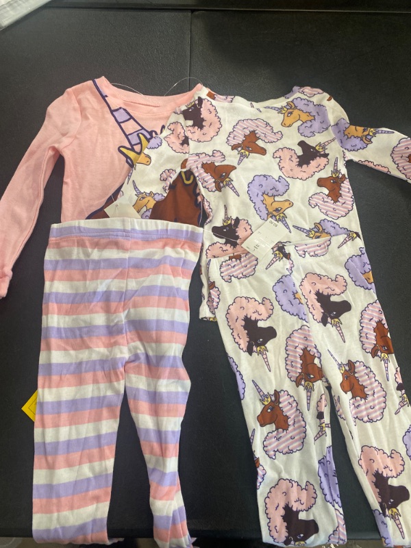 Photo 2 of Toddler Girls' 4pc Afro Unicorn Striped Snug Fit Pajama Set - Pink 2T