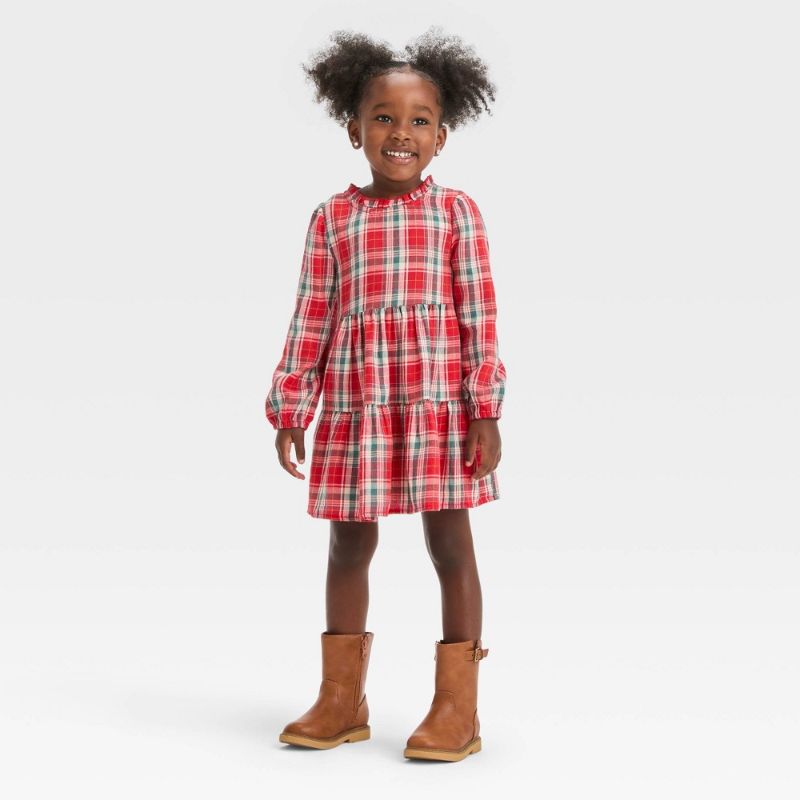 Photo 1 of Toddler Girls' Plaid Long Sleeve Dress - Cat & Jack™ Red 5T