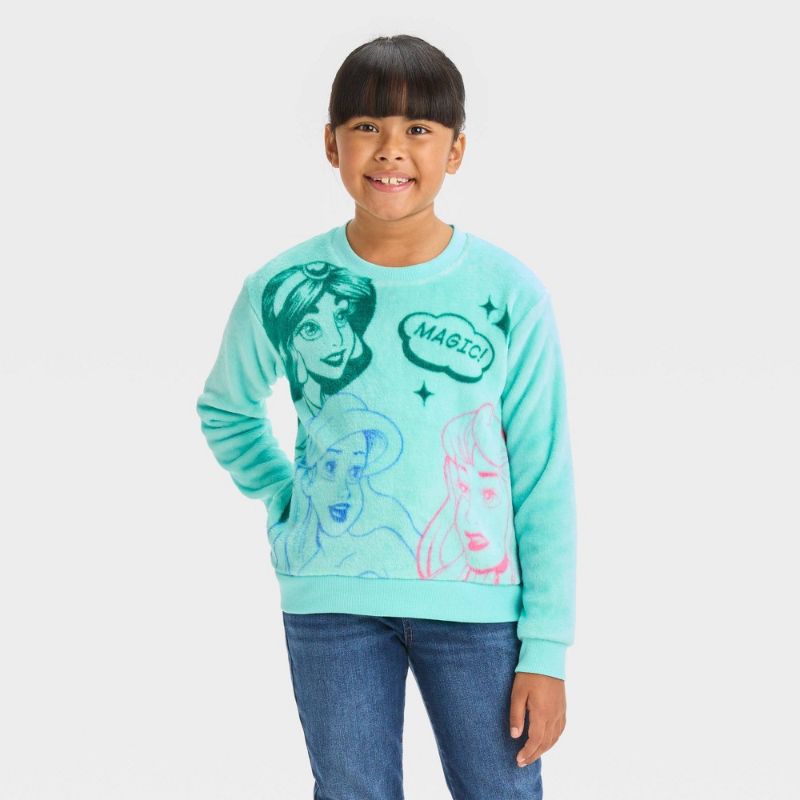 Photo 1 of (L) Girls' Disney 100 Matching Family Princess Retro Reimagined Woobie Pullover Sweatshirt - Blue L