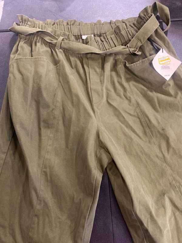 Photo 2 of Women's High-Waisted Paperbag Taper Trousers - Ava & Viv™ Olive Green 2X