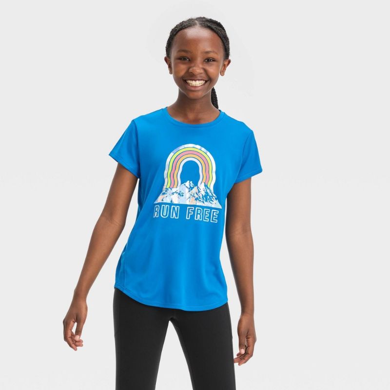 Photo 1 of Girls' Short Sleeve 'Run Free' Graphic T-Shirt - All in Motion™ Blue L