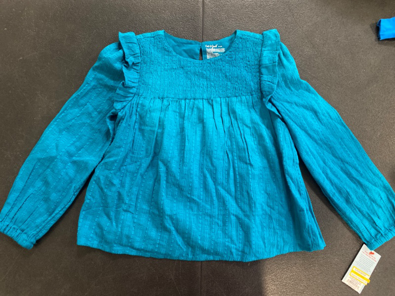 Photo 2 of Girls' Long Sleeve Woven Ruffle Shirt - Cat & Jack™ Teal Blue M