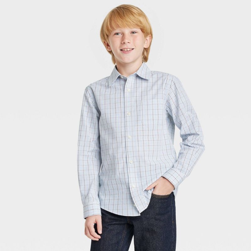 Photo 1 of Boys' Long Sleeve Button-Down Shirt - Cat & Jack™ Gray/Blue XS