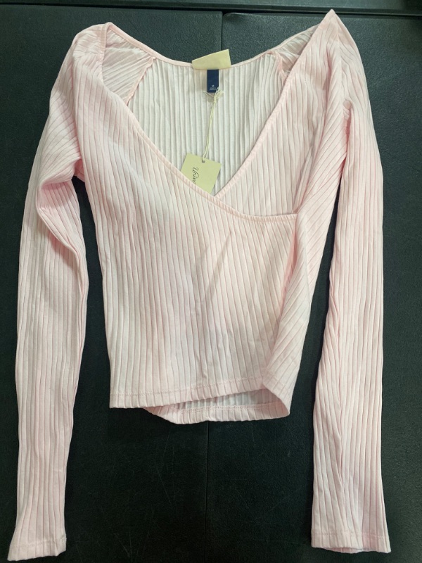 Photo 2 of Women's Slim Fit Long Sleeve V-Neck Wrap Shirt - Universal Thread™ Pink M