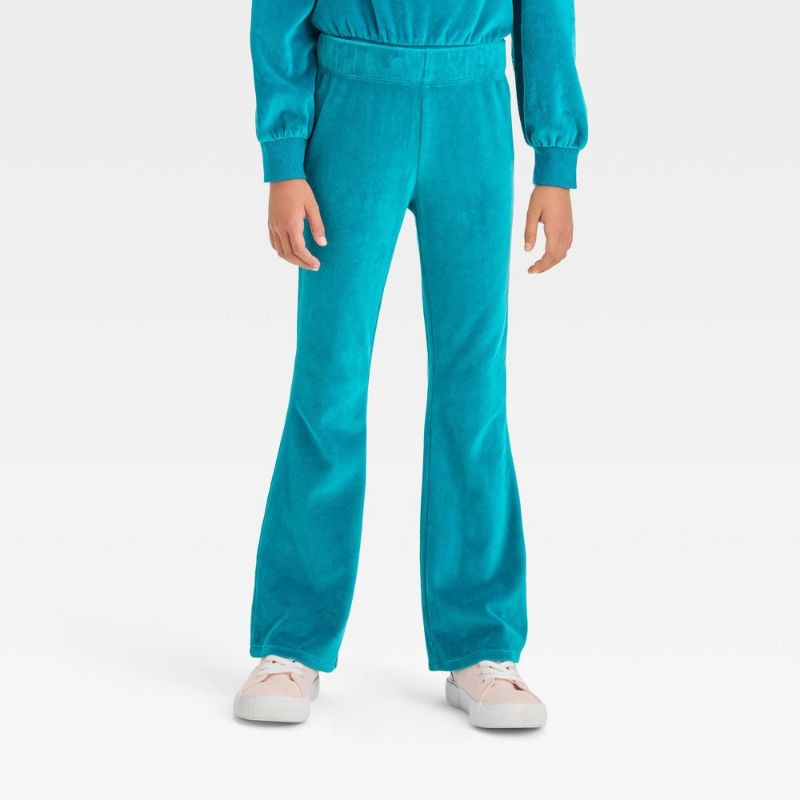 Photo 1 of Girls' Cozy Velour Flare Pants - Cat & Jack™ Teal Blue XL