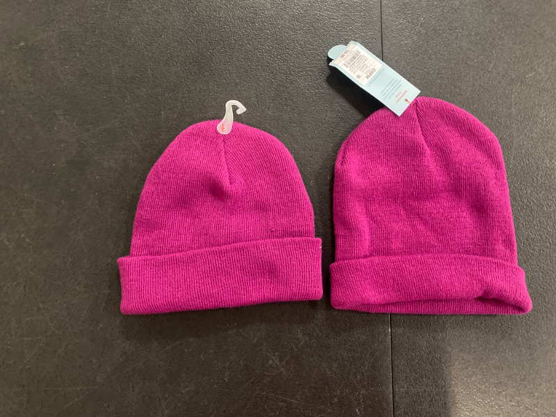 Photo 2 of 2 piece lot - Kids' Solid Knit Cuffed Beanie - Cat & Jack™ Pink