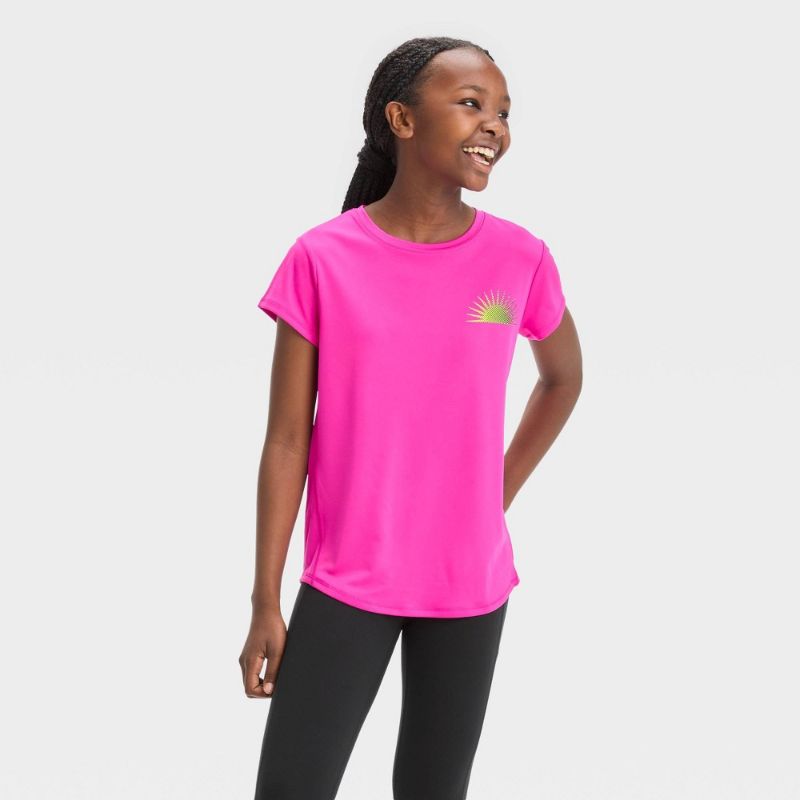 Photo 1 of Girls' Short Sleeve 'Mountain' Graphic T-Shirt - All in Motion™ Pink L