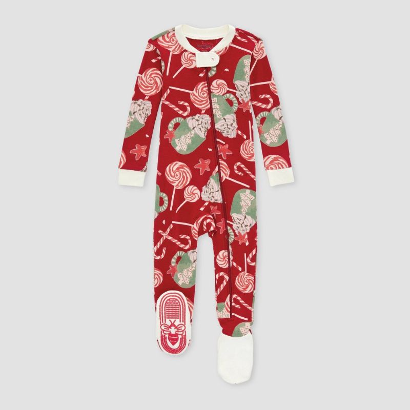 Photo 1 of (6-9 M) Burt's Bees Baby® Baby Organic Cotton Snug Fit Cocoa and Candy Footed Pajama - Red 