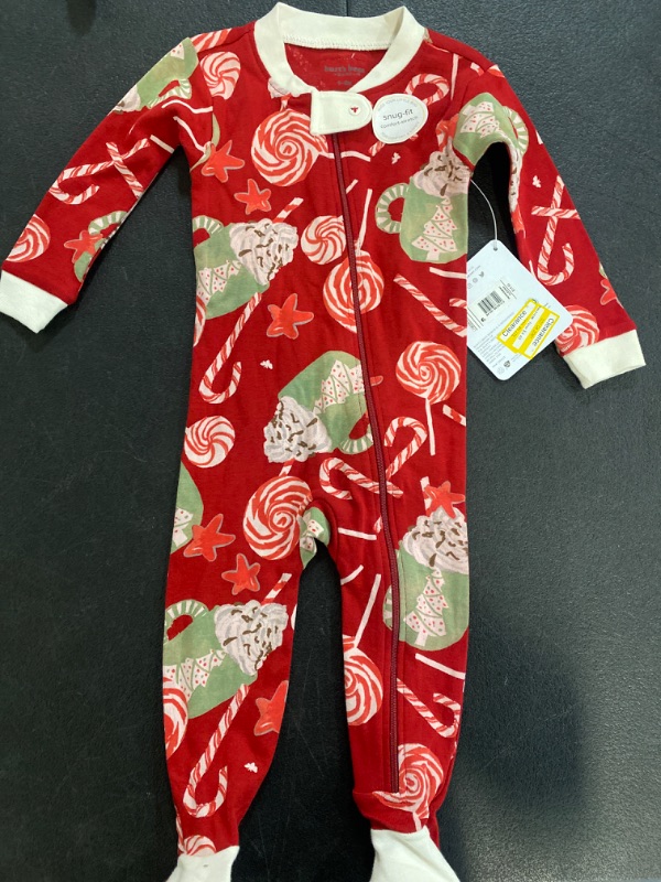 Photo 2 of (6-9 M) Burt's Bees Baby® Baby Organic Cotton Snug Fit Cocoa and Candy Footed Pajama - Red 