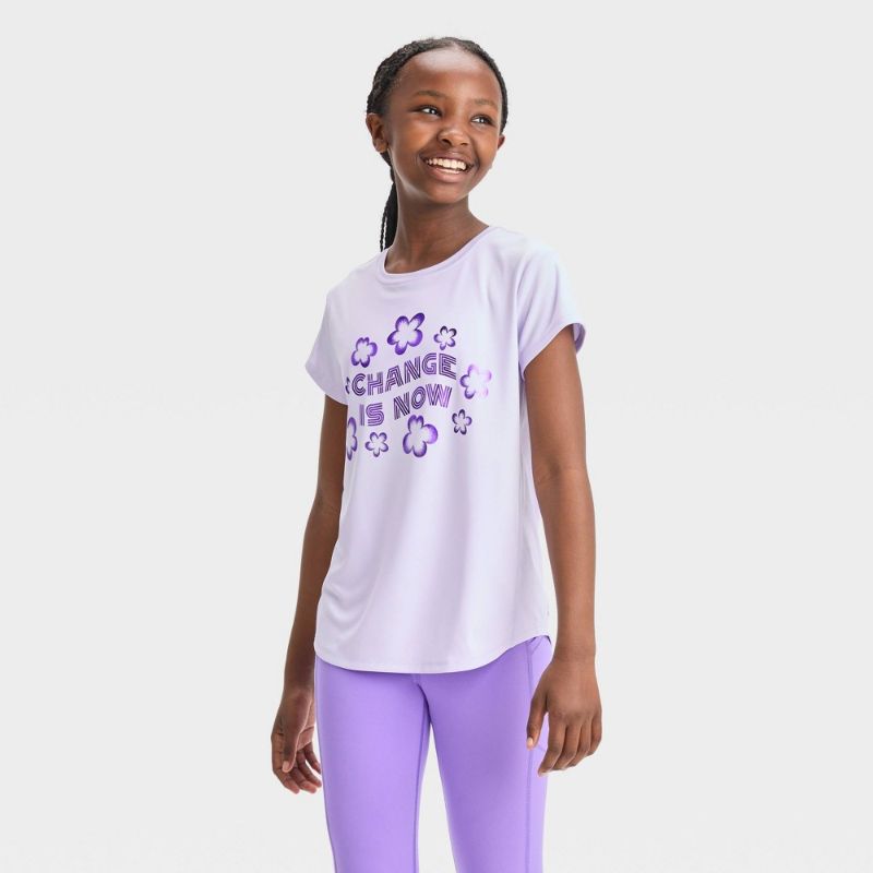 Photo 1 of Girls' Short Sleeve 'Change Is Now' Graphic T-Shirt - All in Motion™ Lilac Purple L