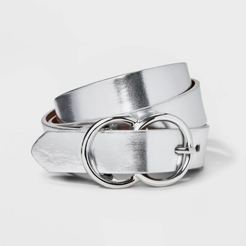 Photo 1 of Women's Metallic Double Buckle Belt - a New Day™ Silver XL