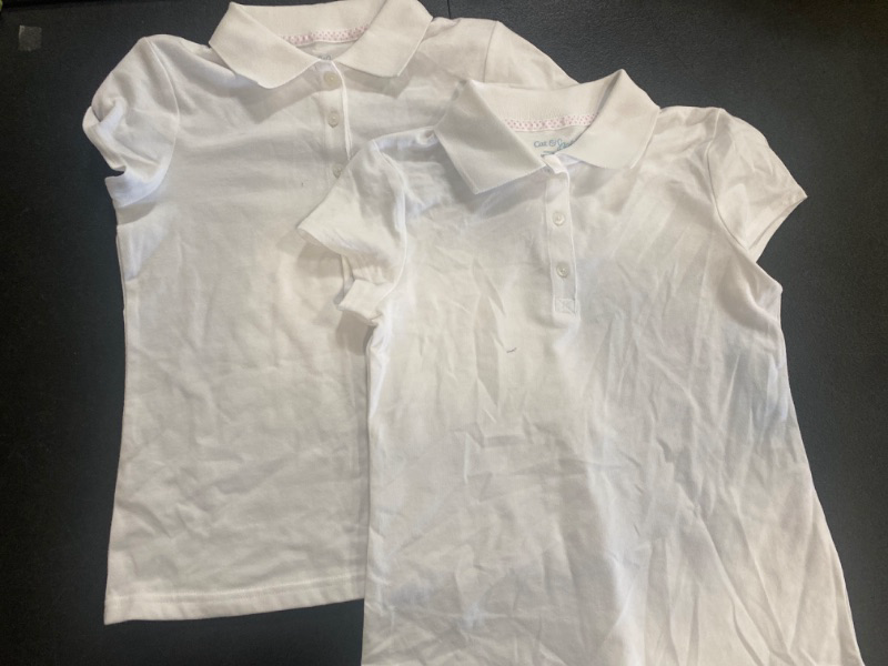 Photo 2 of 2 piece lot - 2X Girls' Jersey Short Sleeve Polo T-Shirt - Cat & Jack™ White M