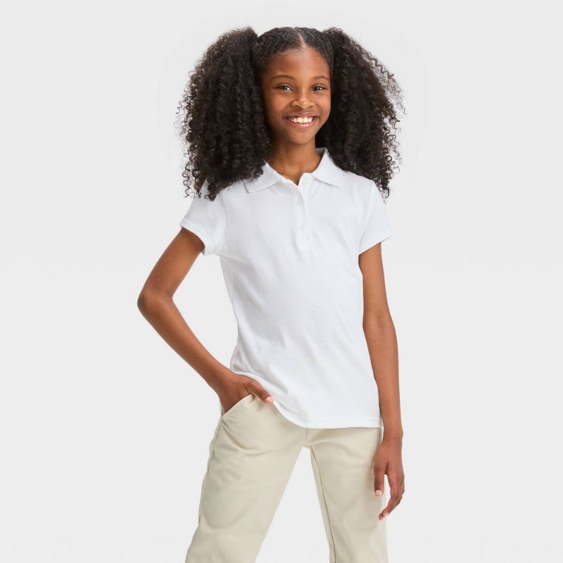 Photo 1 of 2 piece lot - 2X Girls' Jersey Short Sleeve Polo T-Shirt - Cat & Jack™ White L