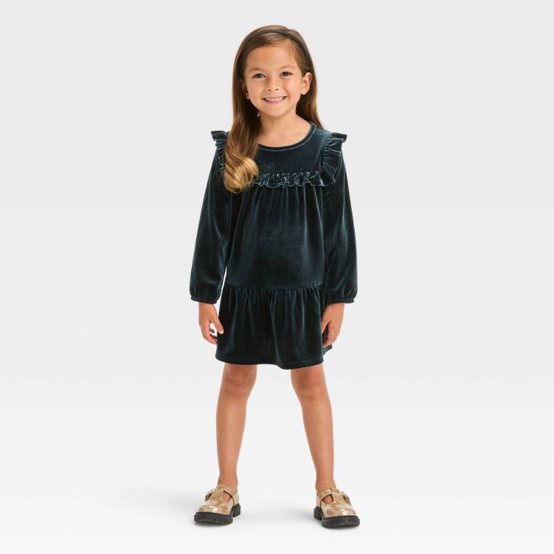 Photo 1 of Toddler Girls' Solid a-Line Velour Long Sleeve Dress - Cat & Jack™ Black 18M