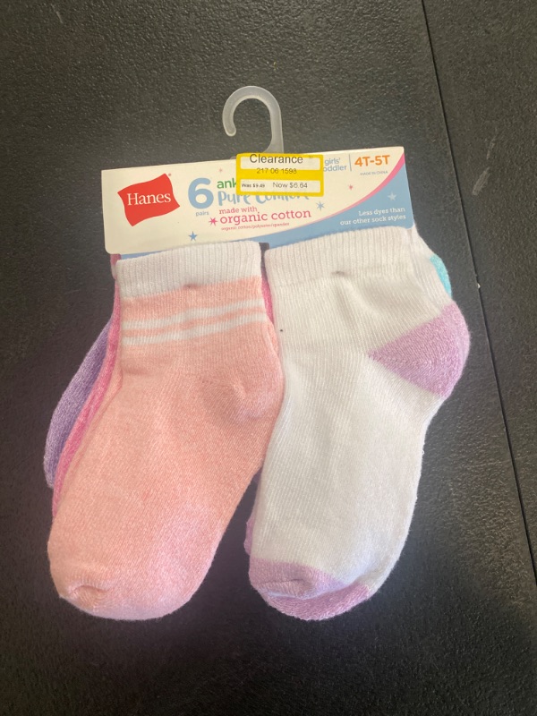 Photo 2 of Hanes Toddler Girls' 6pk PURE Comfort with Organic Cotton Solid Athletic Socks - Purple/Pink/Gray 4T-5T
