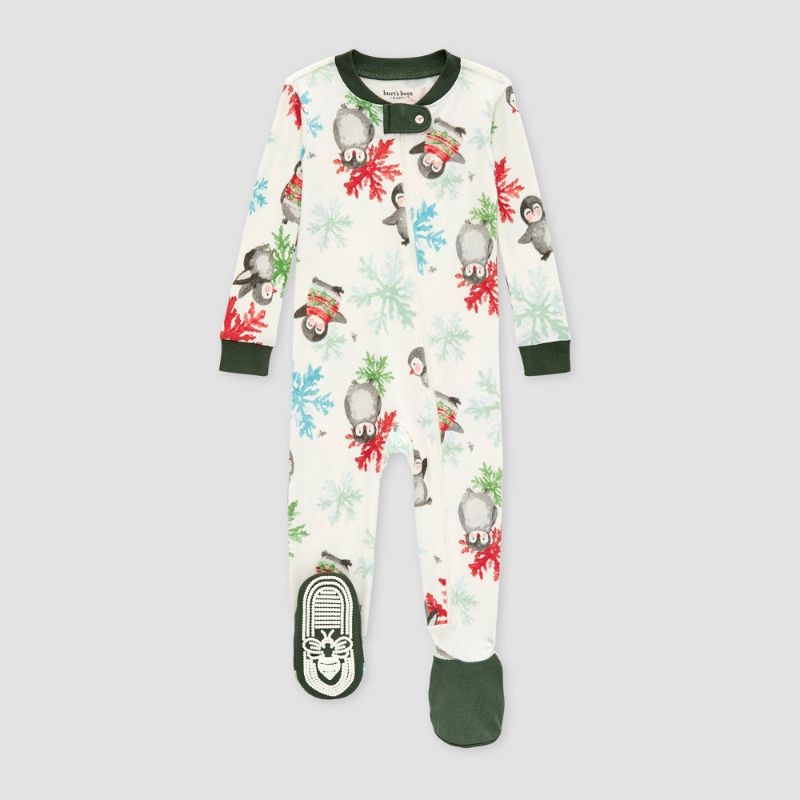 Photo 1 of 18M - Burt's Bees Baby® Baby Organic Cotton Snug Fit Snowflakes and Penguins Footed Pajama - Off-White