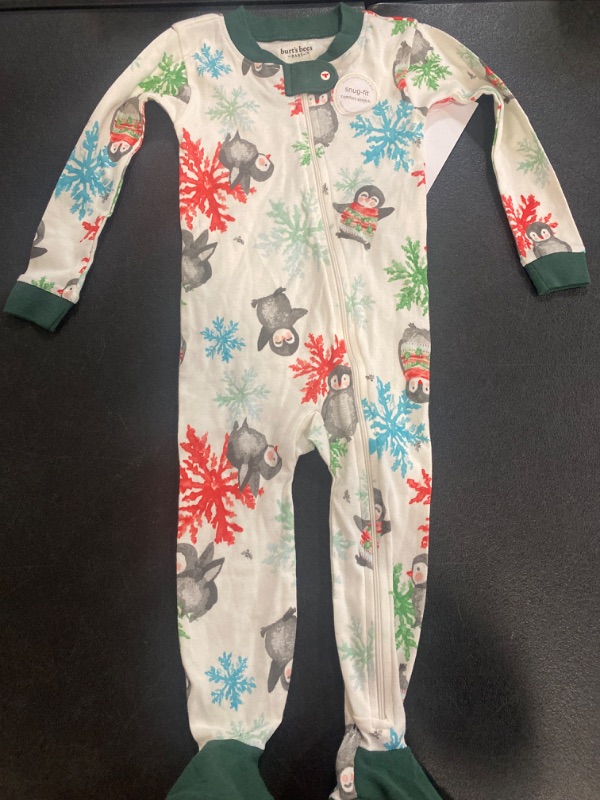 Photo 2 of 18M - Burt's Bees Baby® Baby Organic Cotton Snug Fit Snowflakes and Penguins Footed Pajama - Off-White